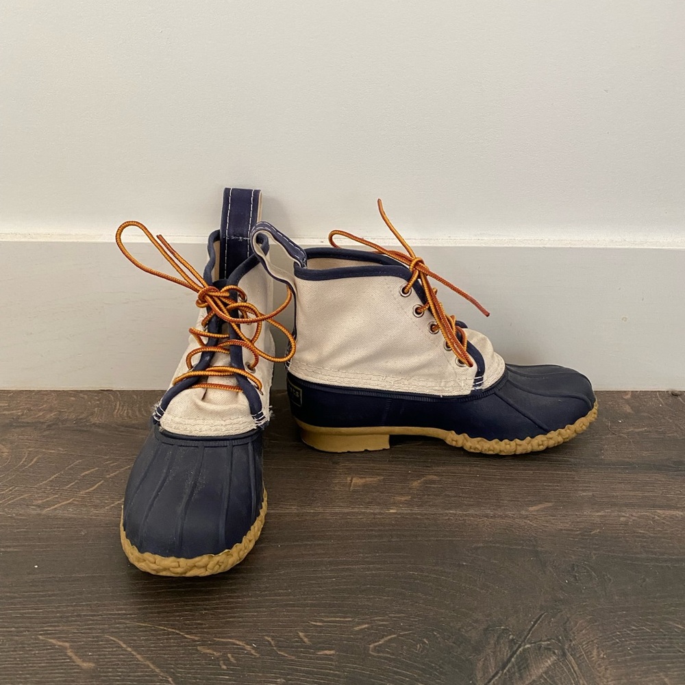 L.L. Bean Women’s Waxed Canvas Boots Size 6 Blue & White Made in USA